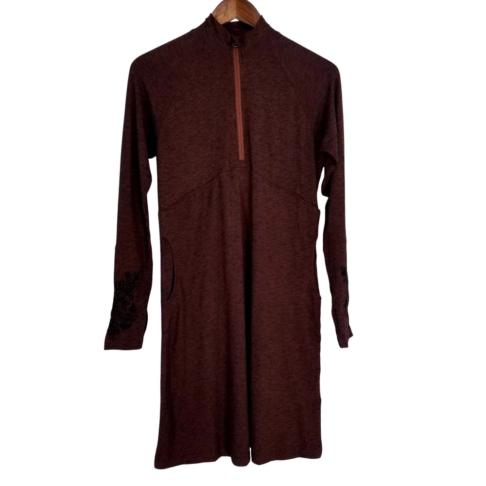 Aventura Espresso Organic Cotton Tencel Quarter Zip Dress Pockets Thumb Holes S